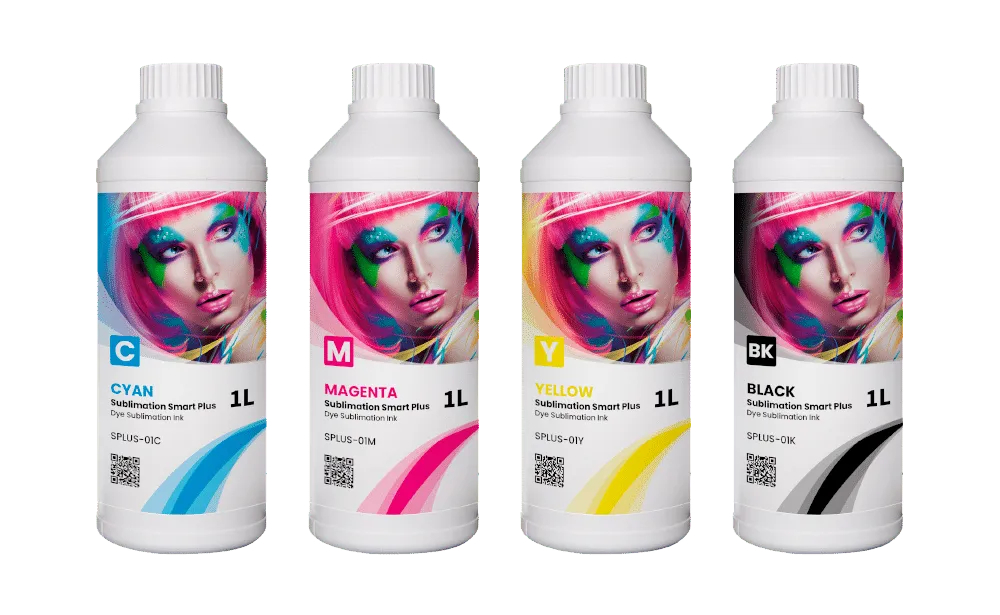 Bouteilles d'encre de sublimation Smart Plus GlopInk en cyan, magenta, jaune et noir